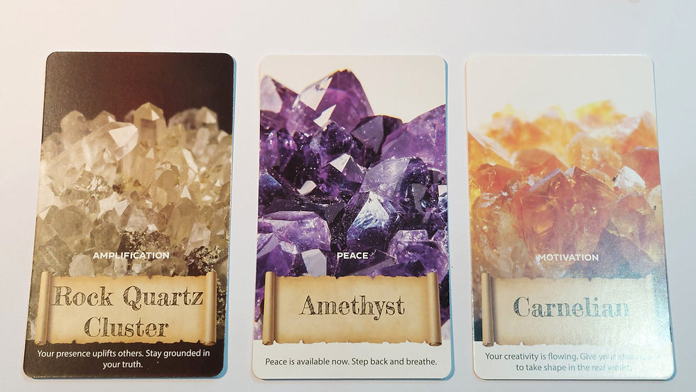 3 crystal cards from the Crystals and Elixirs Oracle Cards – Healing Energy Deck