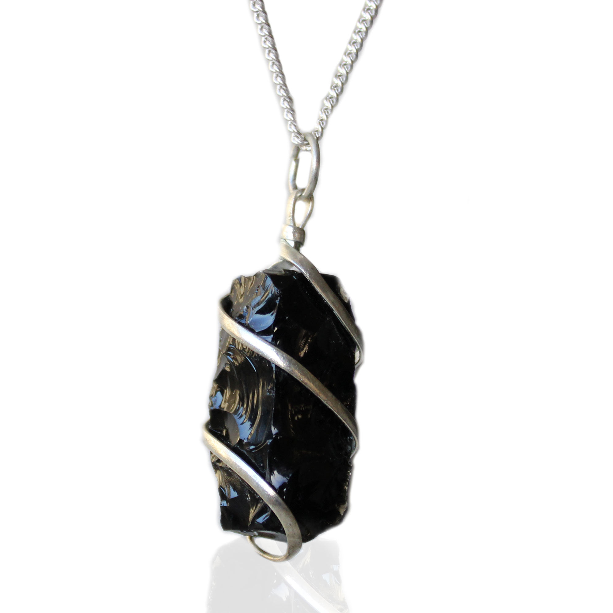 Black Obsidian wire-wrapped pendant necklace