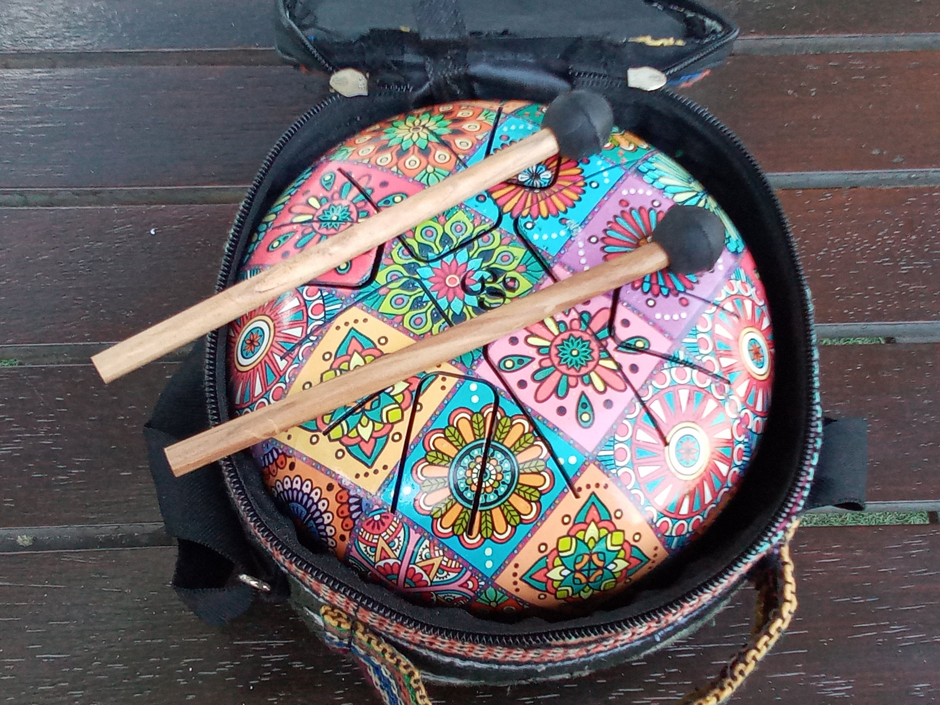 Handpan drum with mallets in case