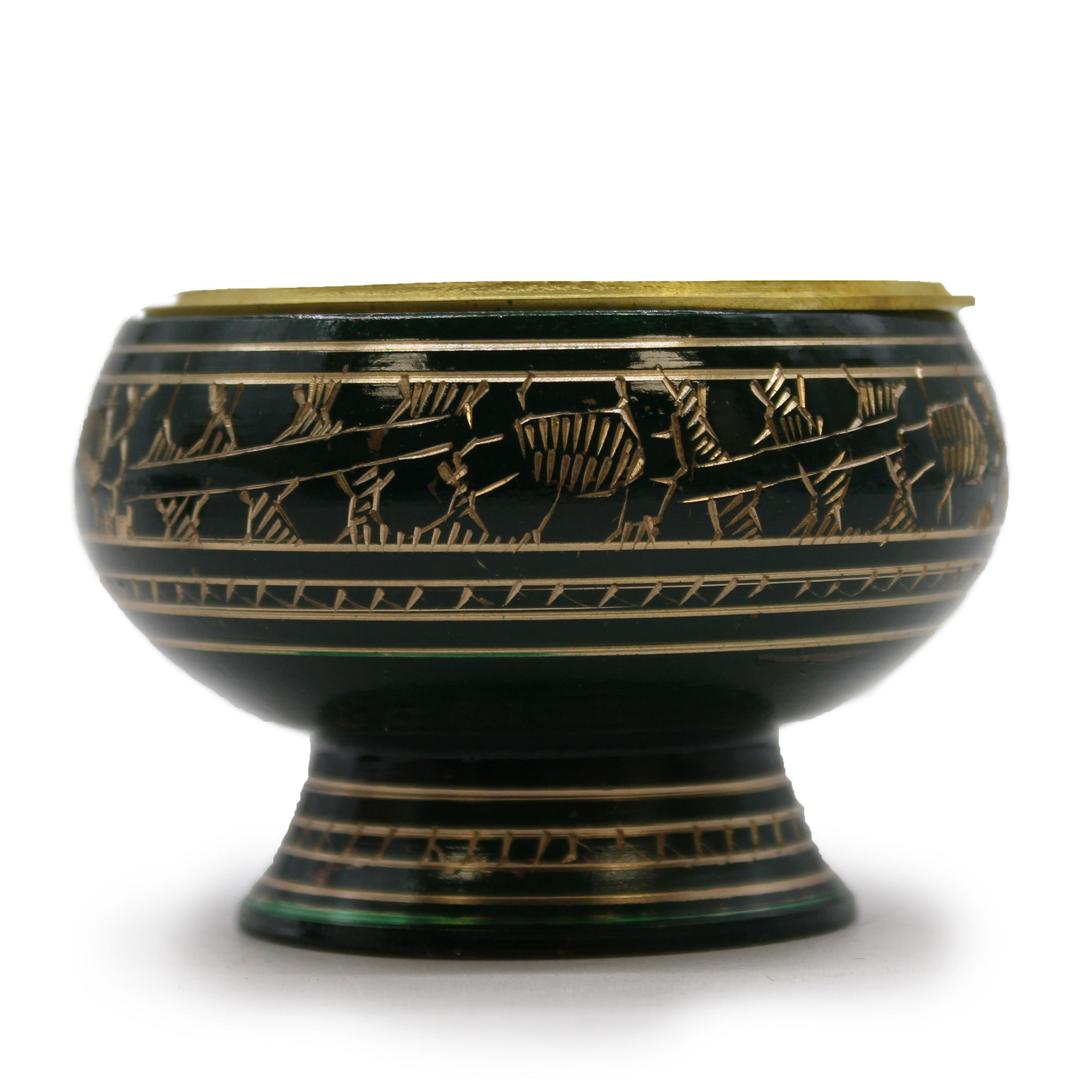 Ornate dark green incense bowl