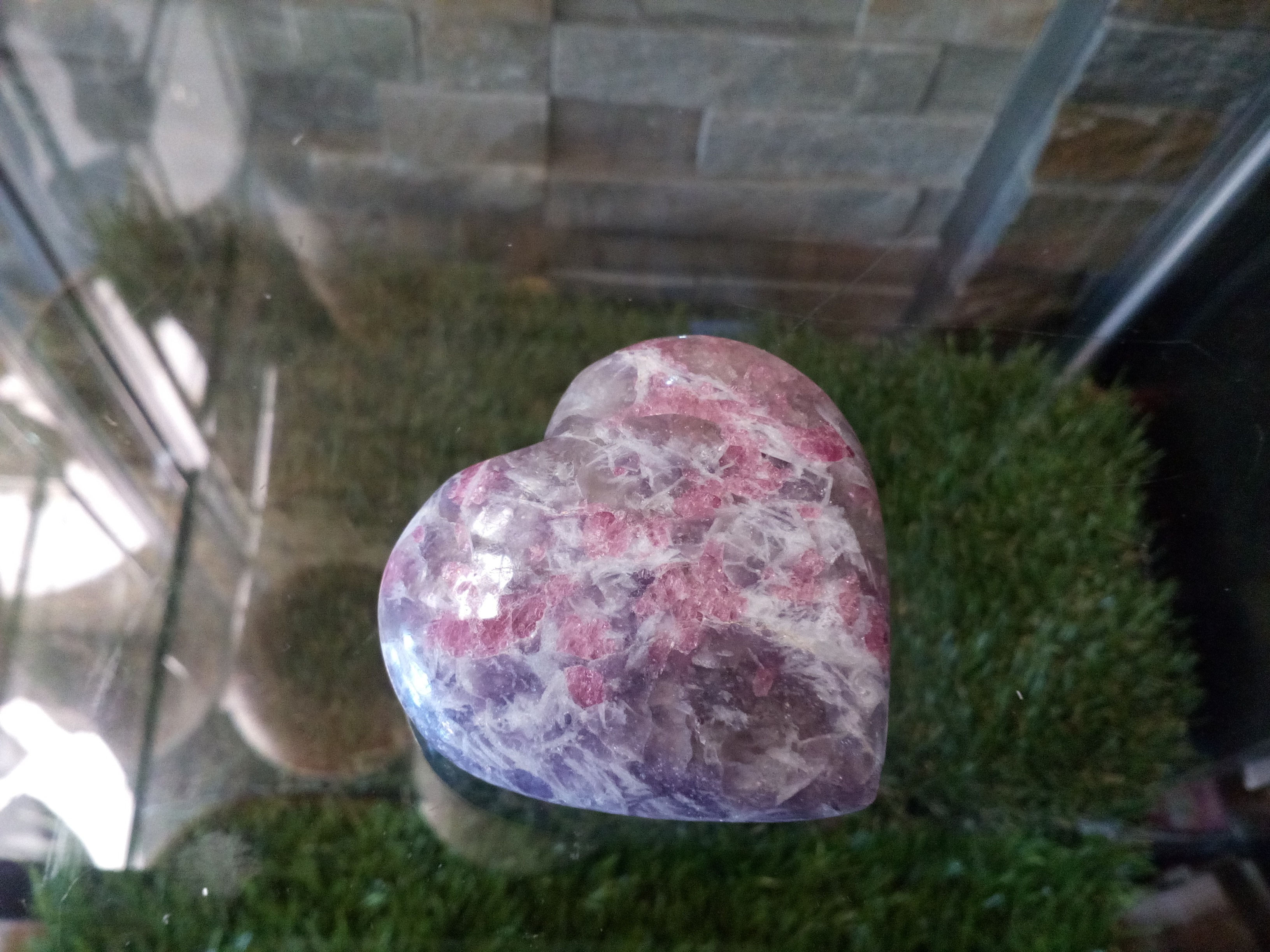 Pink and purple heart-shaped crystal