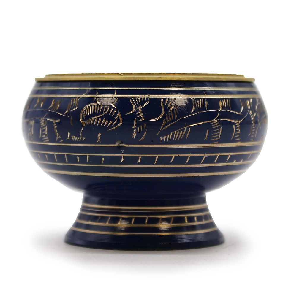 Blue brass incense bowl with gold detailing
