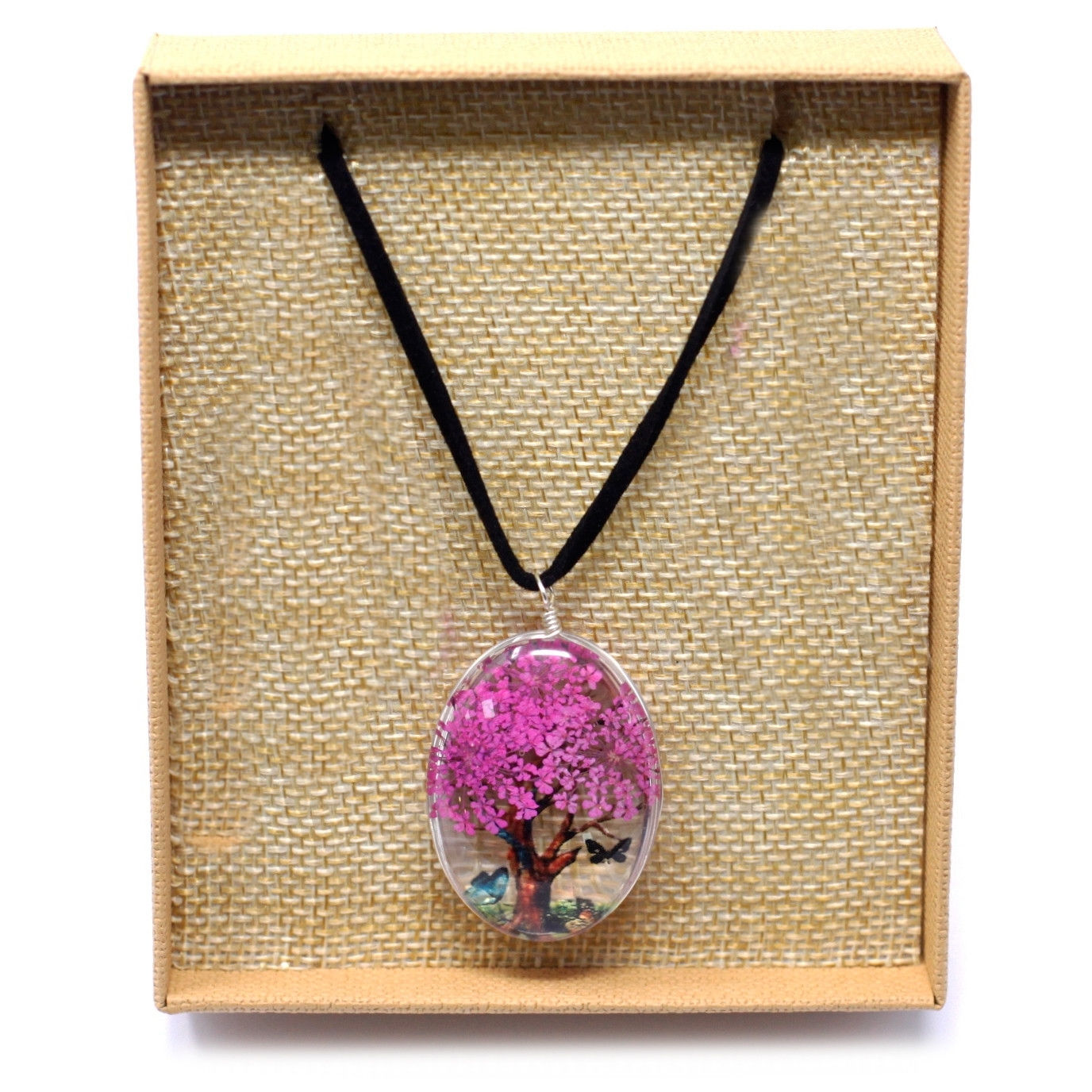 Oval pink tree necklace