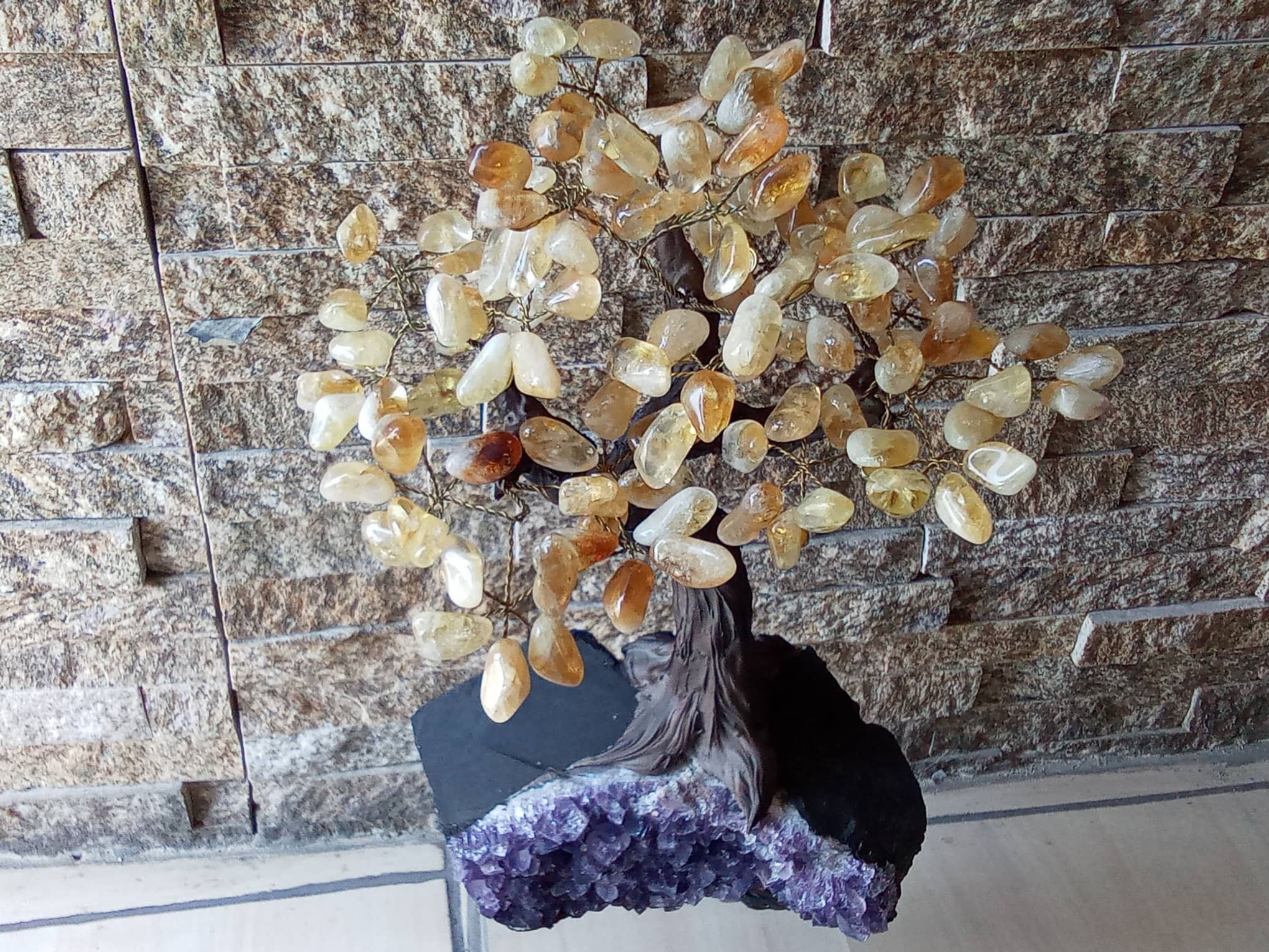 Golden Citrine Crystal Tree on Amethyst base