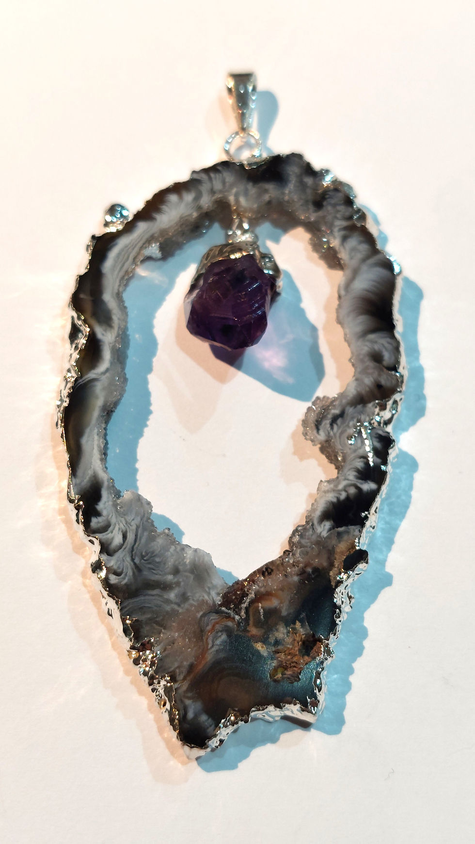 Thumbnail: Amethyst geode pendant, silver bezel, Crystal Shop Cyprus