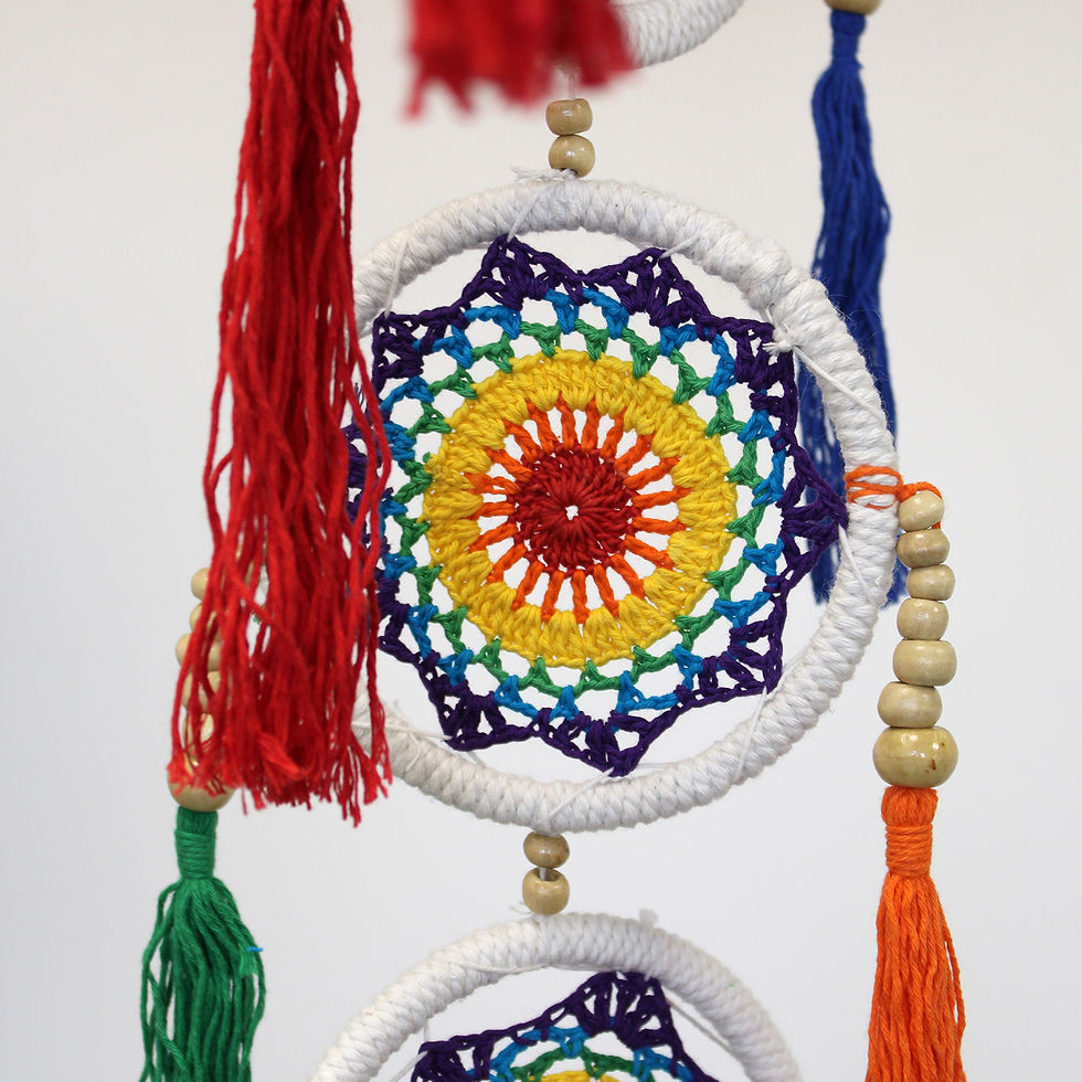 Thumbnail: Rainbow crocheted dreamcatcher wall hanging