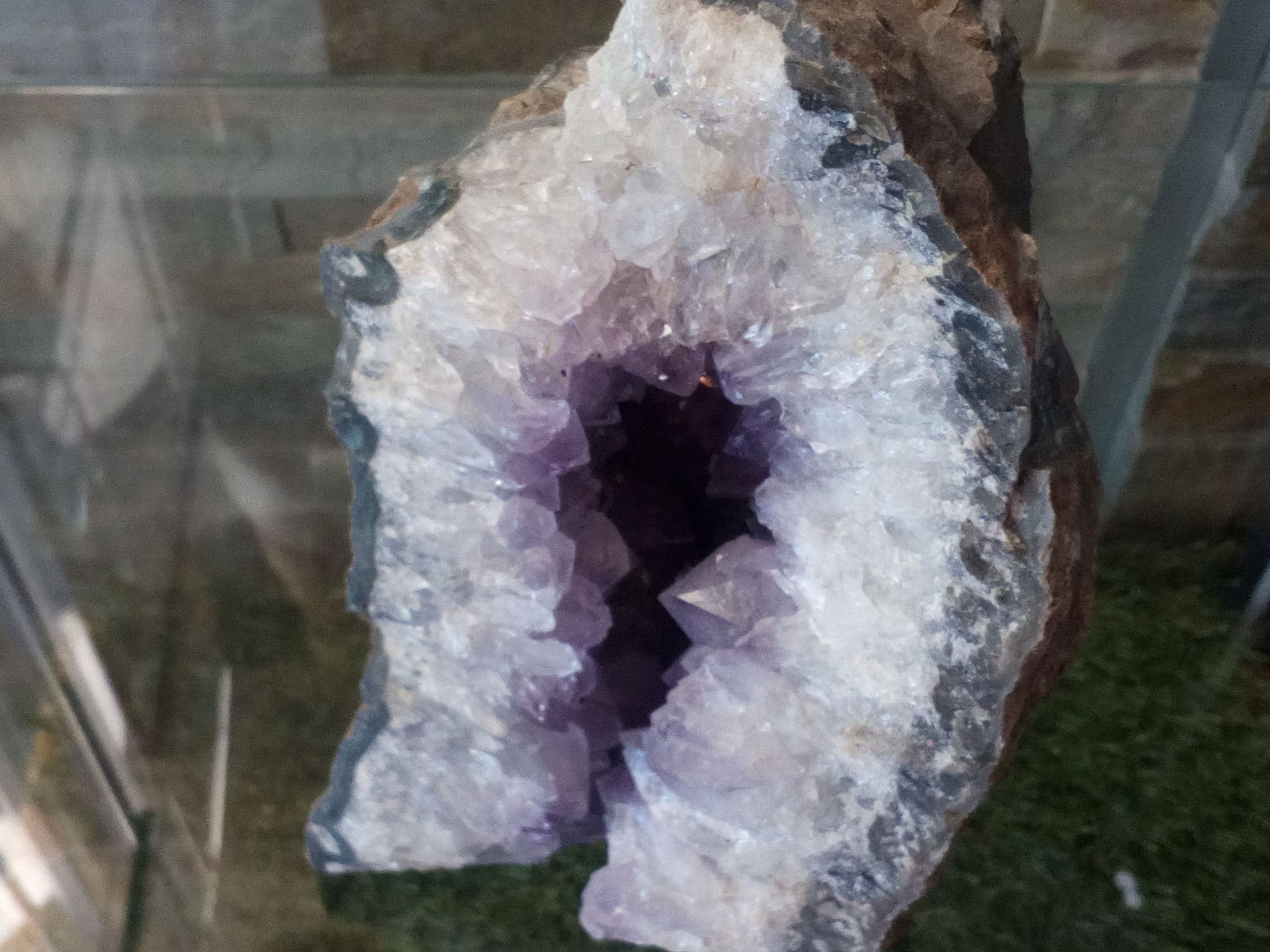 Amethyst geode crystal cluster, purple and white, Crystal Shop Cyprus