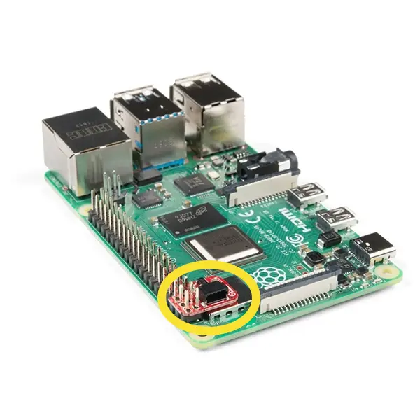 Image showing Raspberry Pi with SparkFun SHIM for Raspberry Pi
