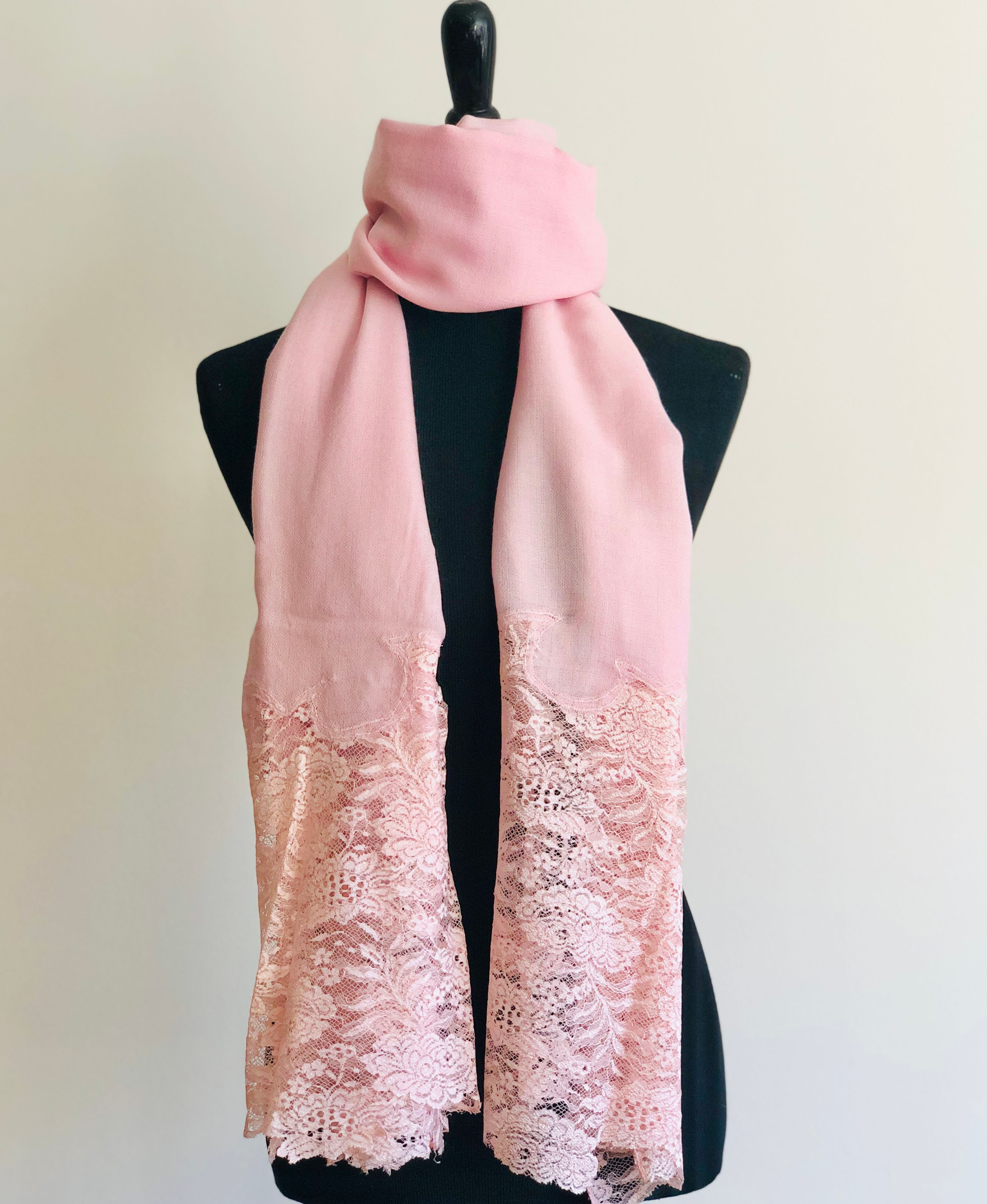 Fine Wool Stole with Lace Applique