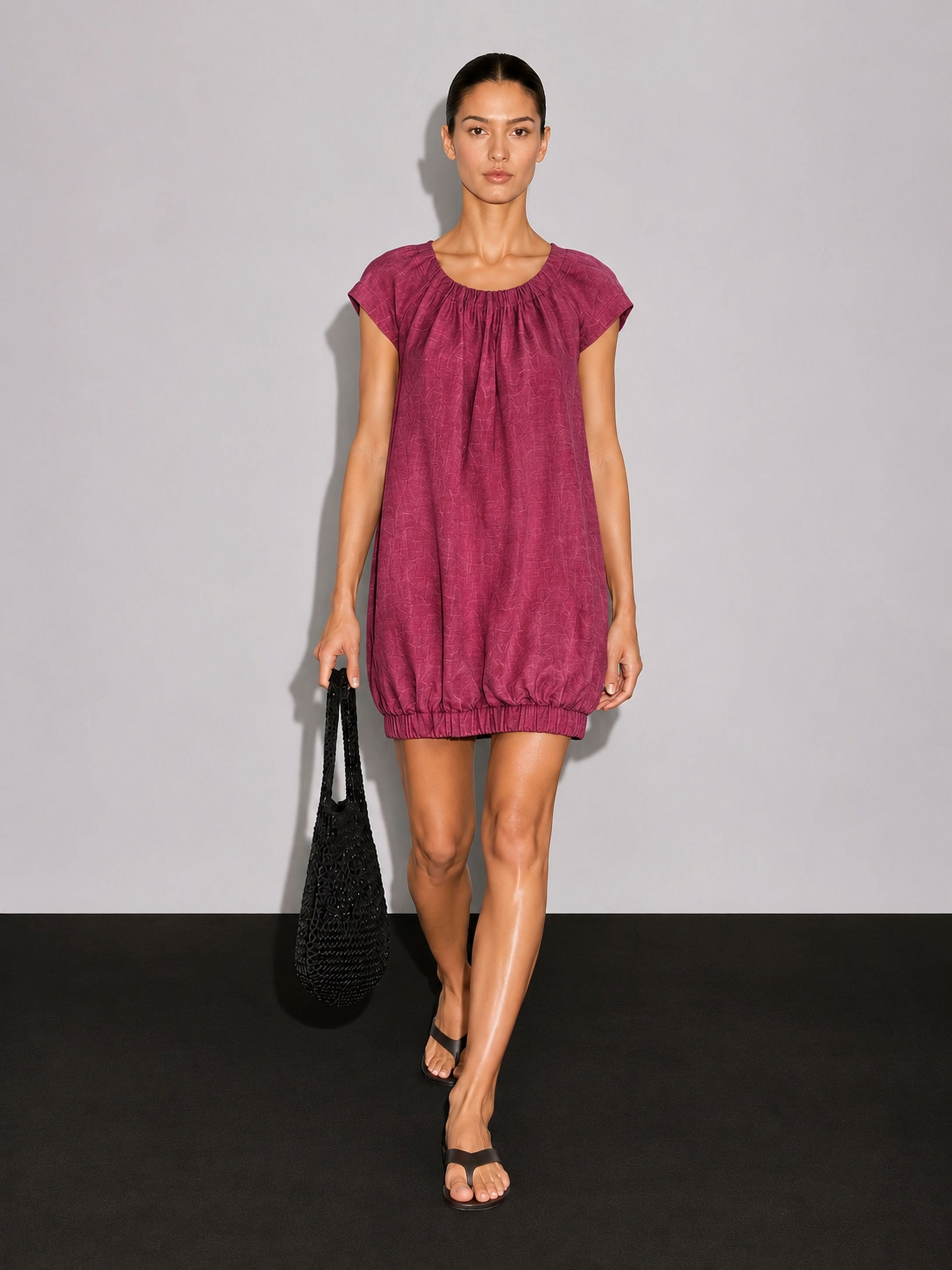 Gathered Linen Mini Dress
