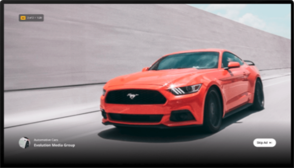 Example of Evolution Media Group Car ad on television, car central to image.