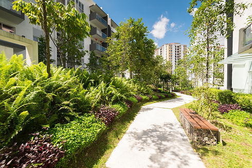 walk way of modern residential buildings