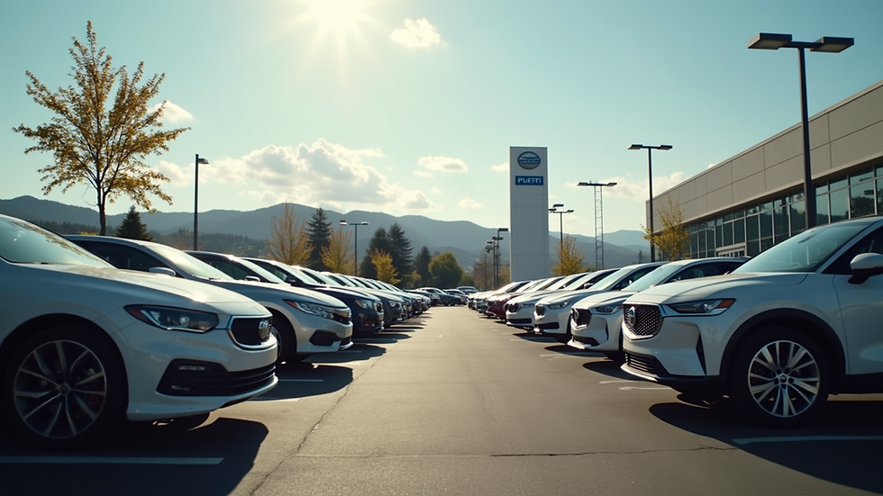 Eye-level view of a dealership lot filled with various vehicles ready for sale