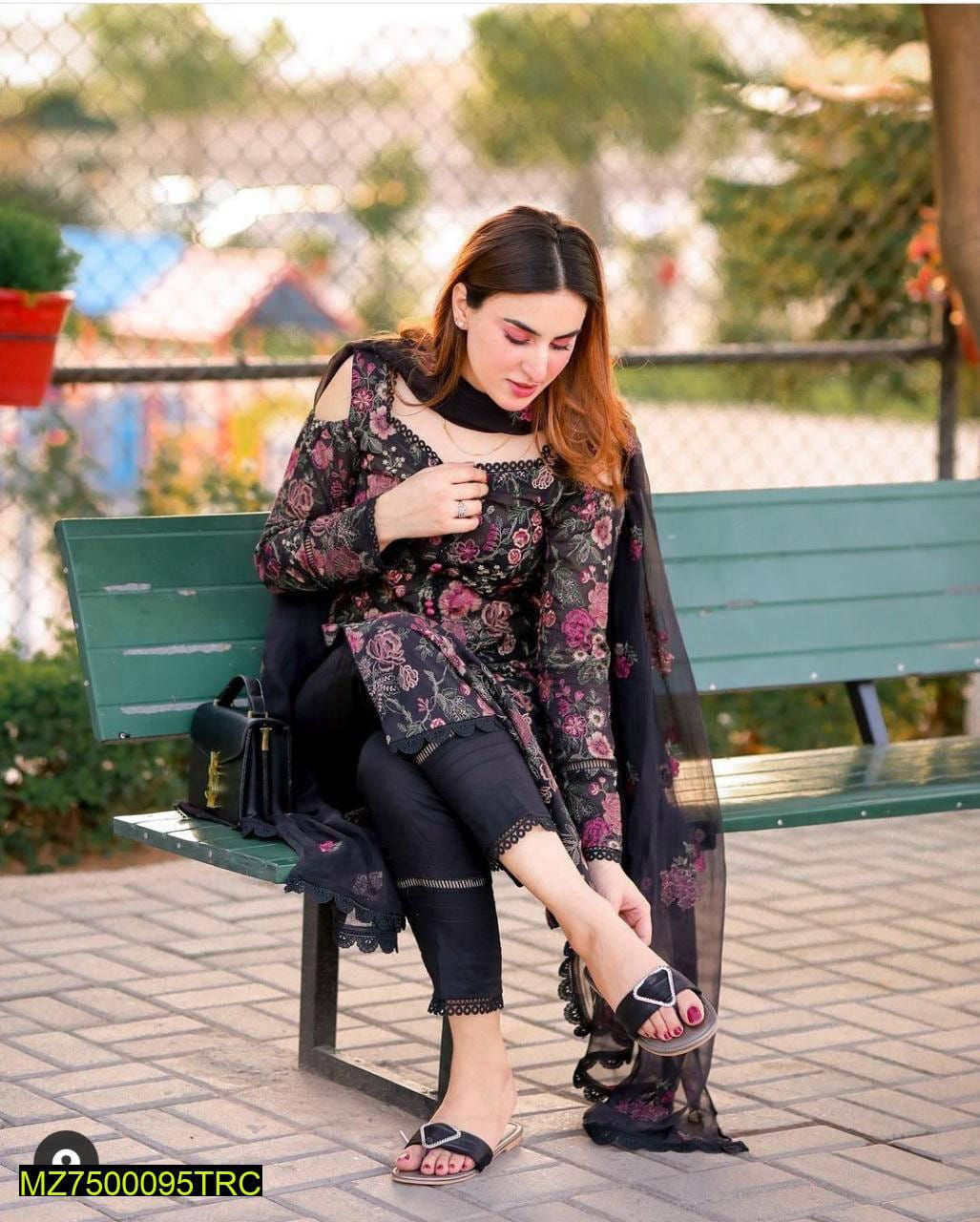 3 Pcs Embroidered Lawn Suit For Women