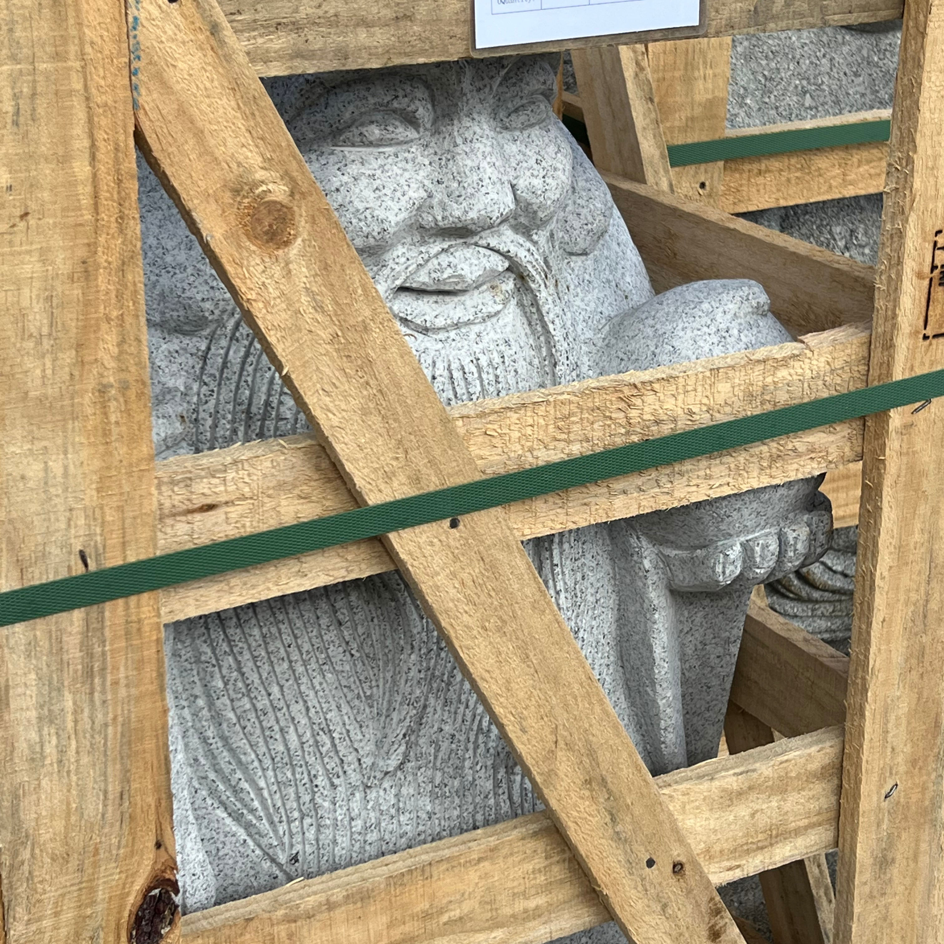 Japanese Lucky God Statue - Grey Granite - Fukuroku