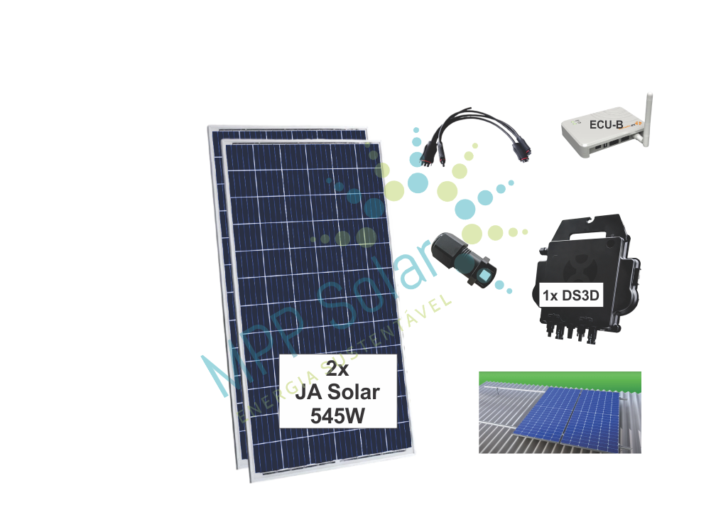 Kit Solar 1,09 kWp - Apsystems DS3D 220V - 2 placas JA Solar 545W Bifacial