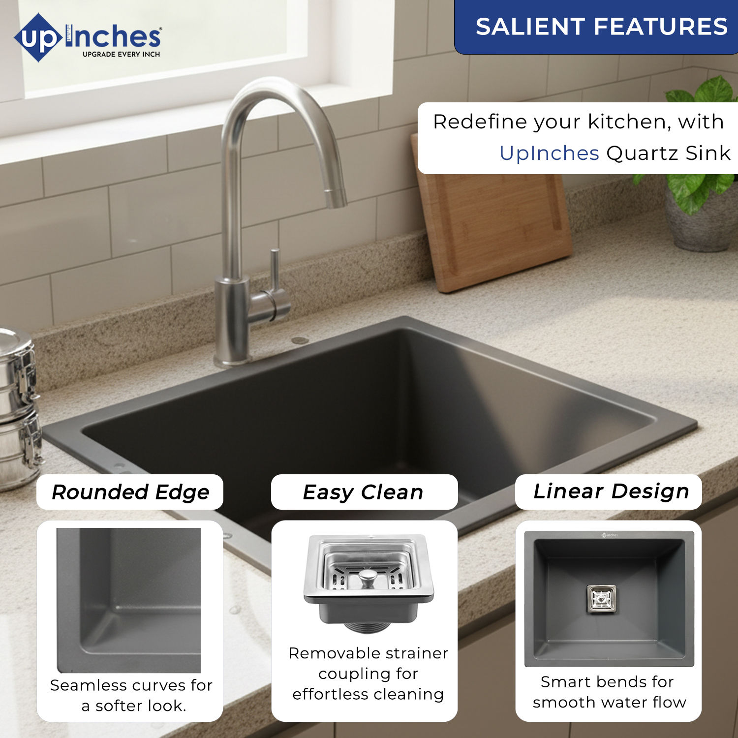 Quartz Kitchen Sink | 21"X18"X9" | Single Bowl-Grey