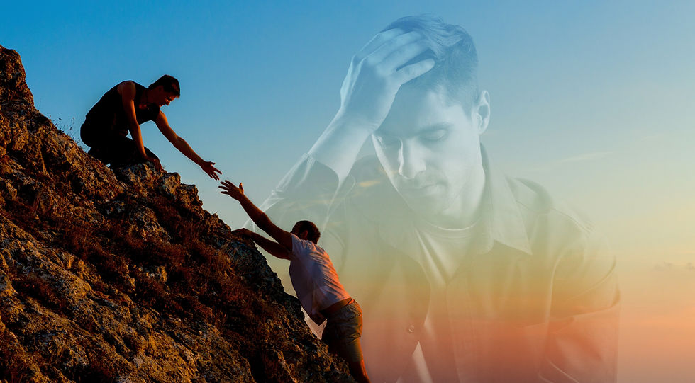 Giving a helping hand to someone in need. With sad depressed man.jpg