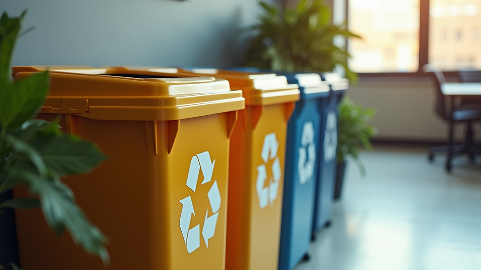 High angle view of recycling bins in an eco-conscious office