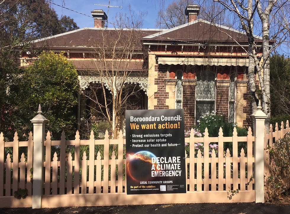 Climate action poster on local Glenferrie residence.