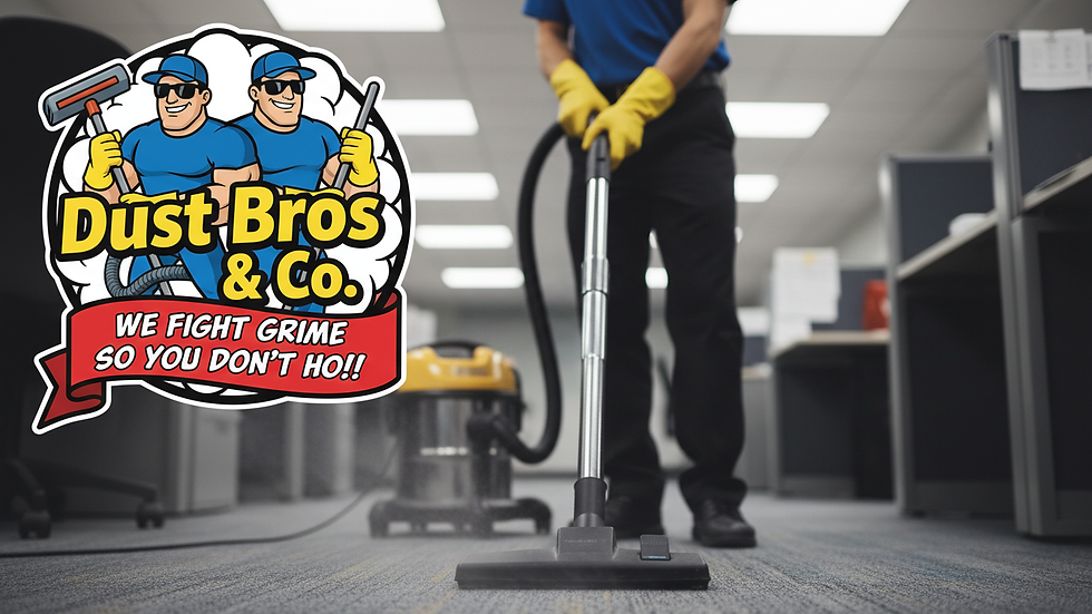 Close-up view of a professional cleaner vacuuming an office carpet
