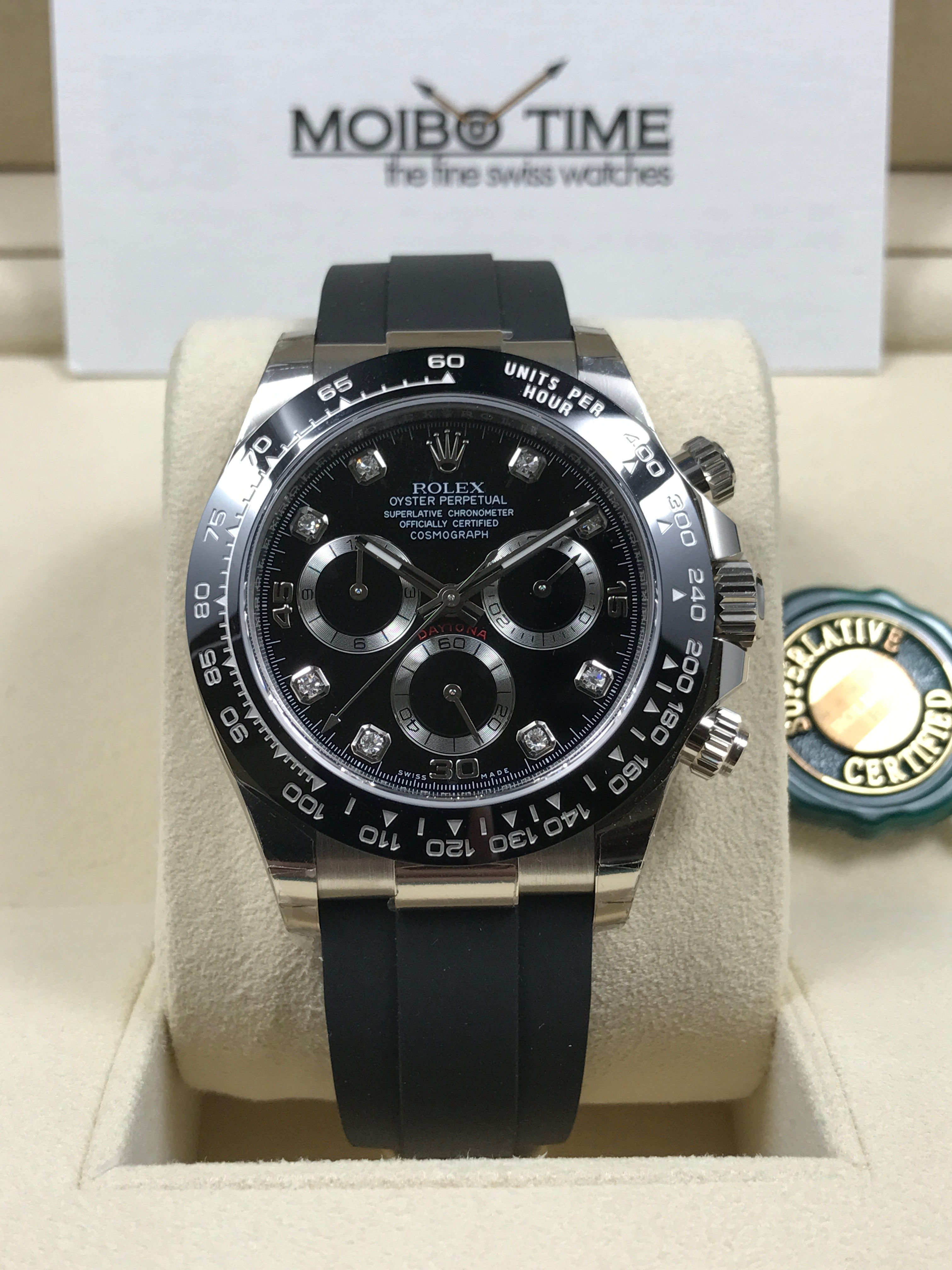 Rolex Cosmograph Daytona 18ct White Gold Black Diamonds Dial 116519LN