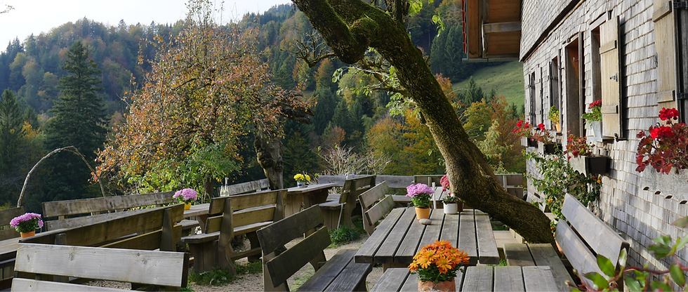 Die gemütliche Terrasse der Alpe Sonnhalde.