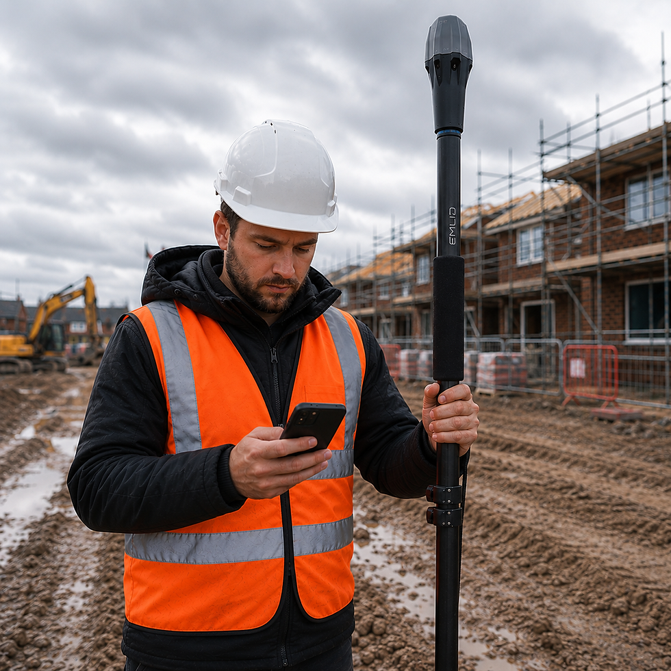 Surveyor using land surveying equipment at a construction site