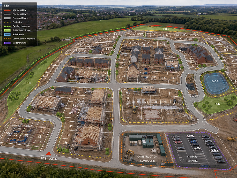 Aerial site plan of a new housing development development.