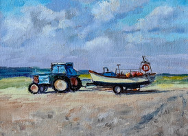 Launch tractor and fishing boat
