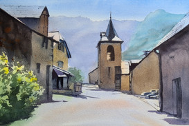 Sleepy Pyrenean village in the heat of the day