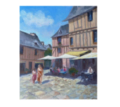 Oil painting of an Aveyron Cafe