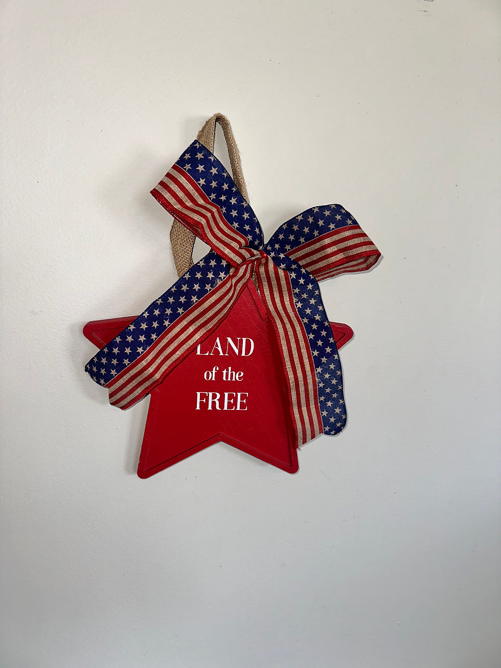 Thumbnail: Handcrafted “Land of the Free” Patriotic Star Door Hanger