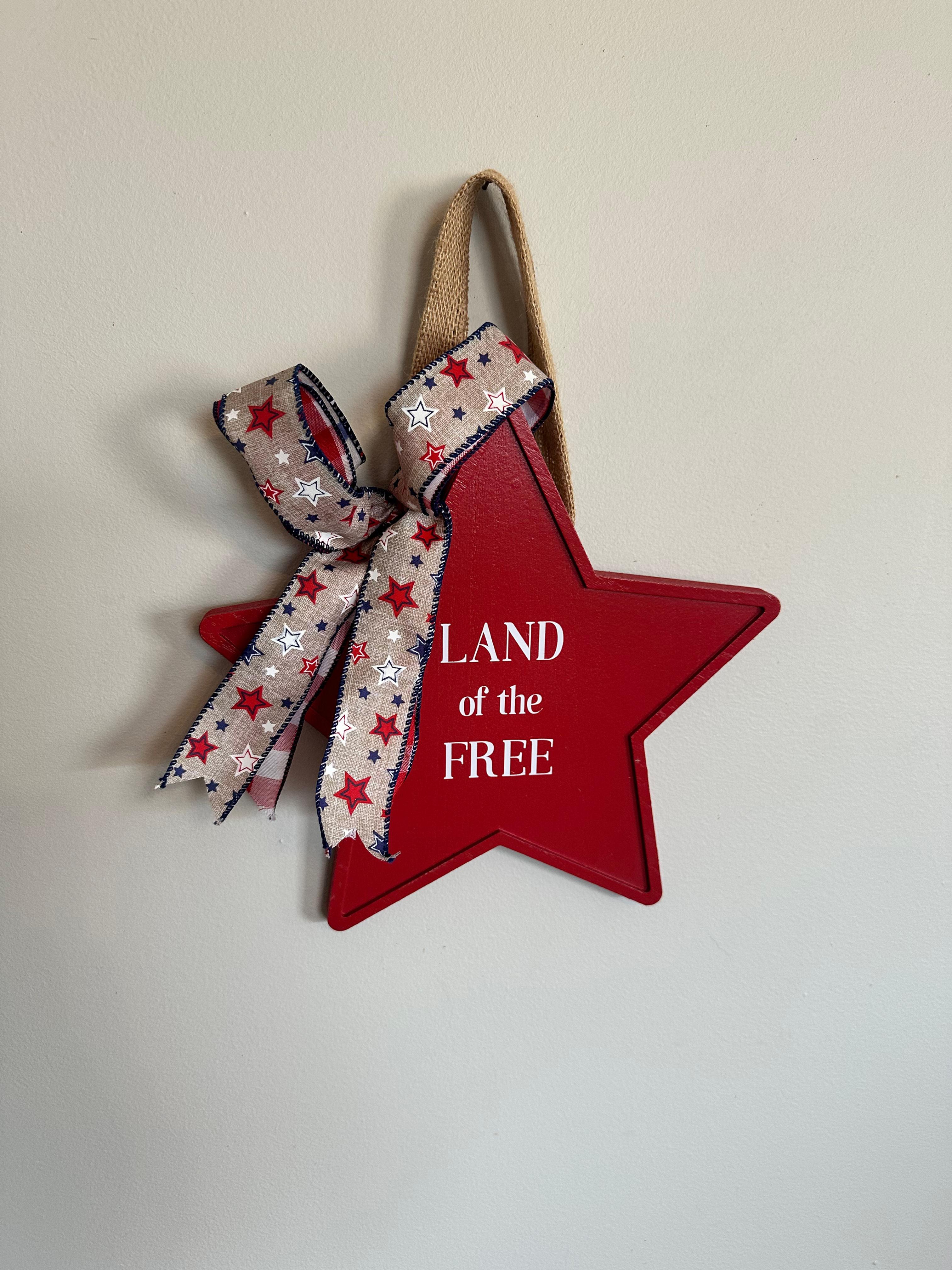 Handcrafted “Land of the Free” Patriotic Star Door Hanger