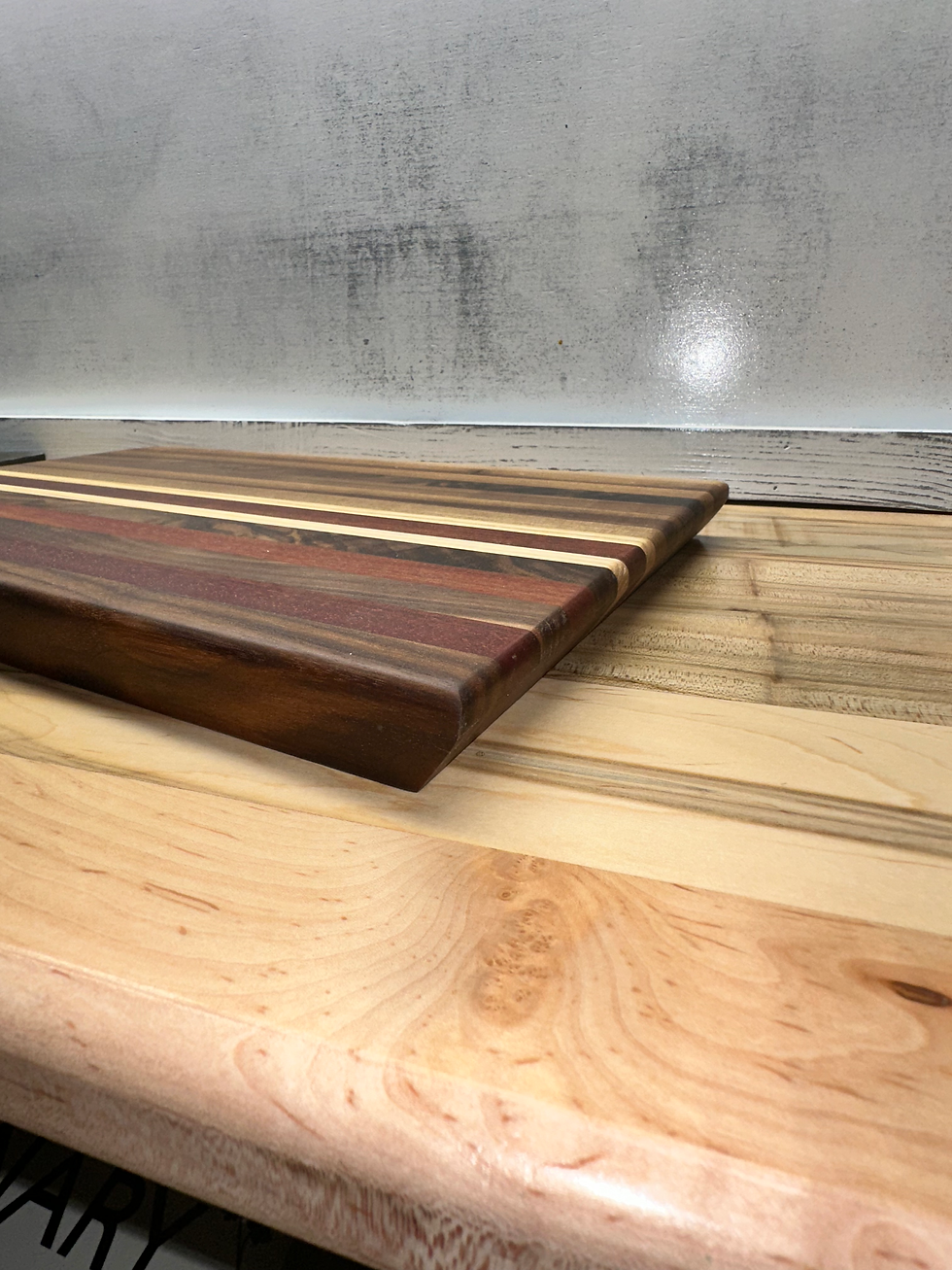 Thumbnail: Handmade Walnut, Ash & Bloodwood Striped Edge-Grain Cutting Board