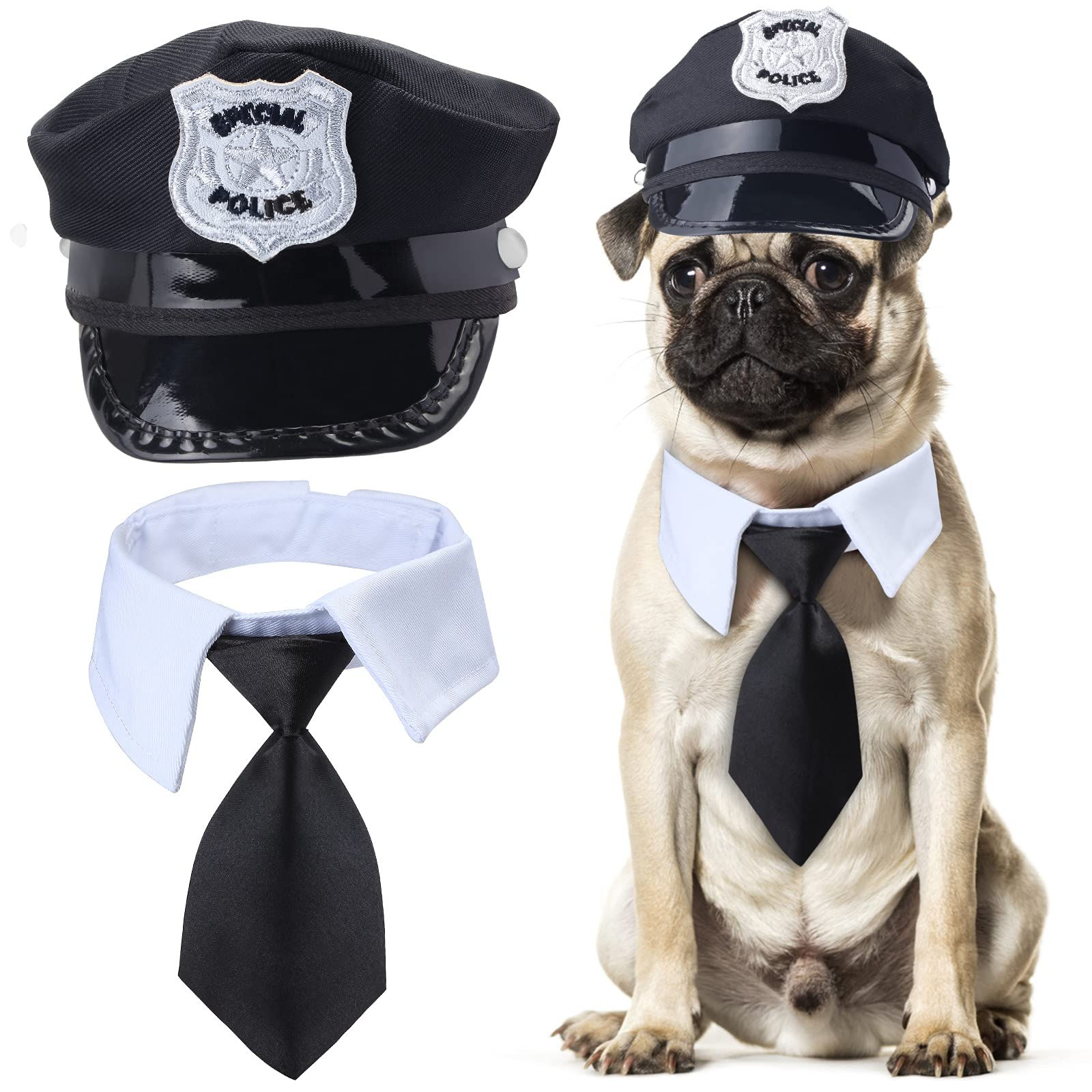 Yewong 2 Pieces Pet Police Costume Accessory Set Pet Dog Cat Police Hat with Pet