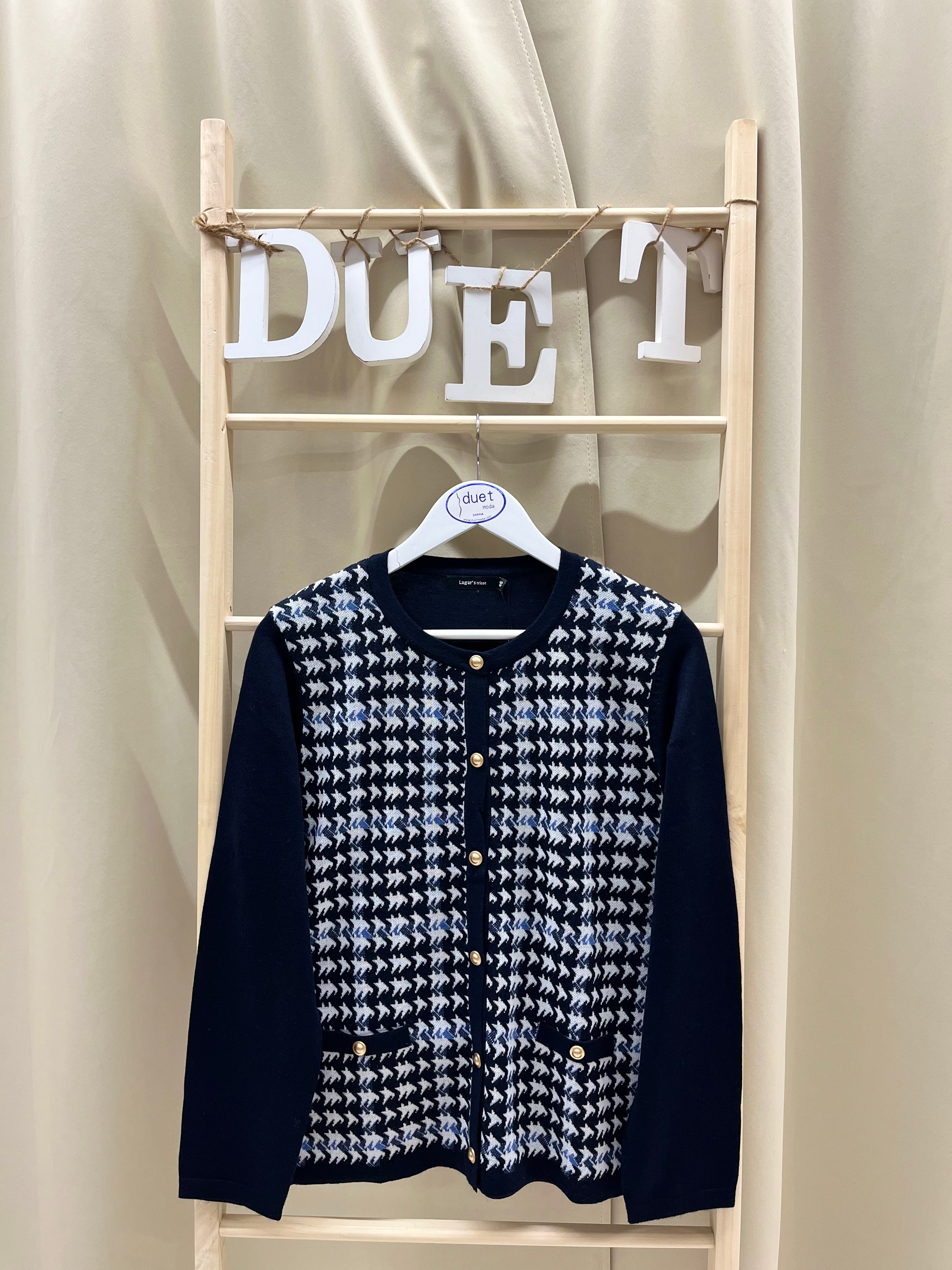 Chaqueta punto pata de gallo azul 