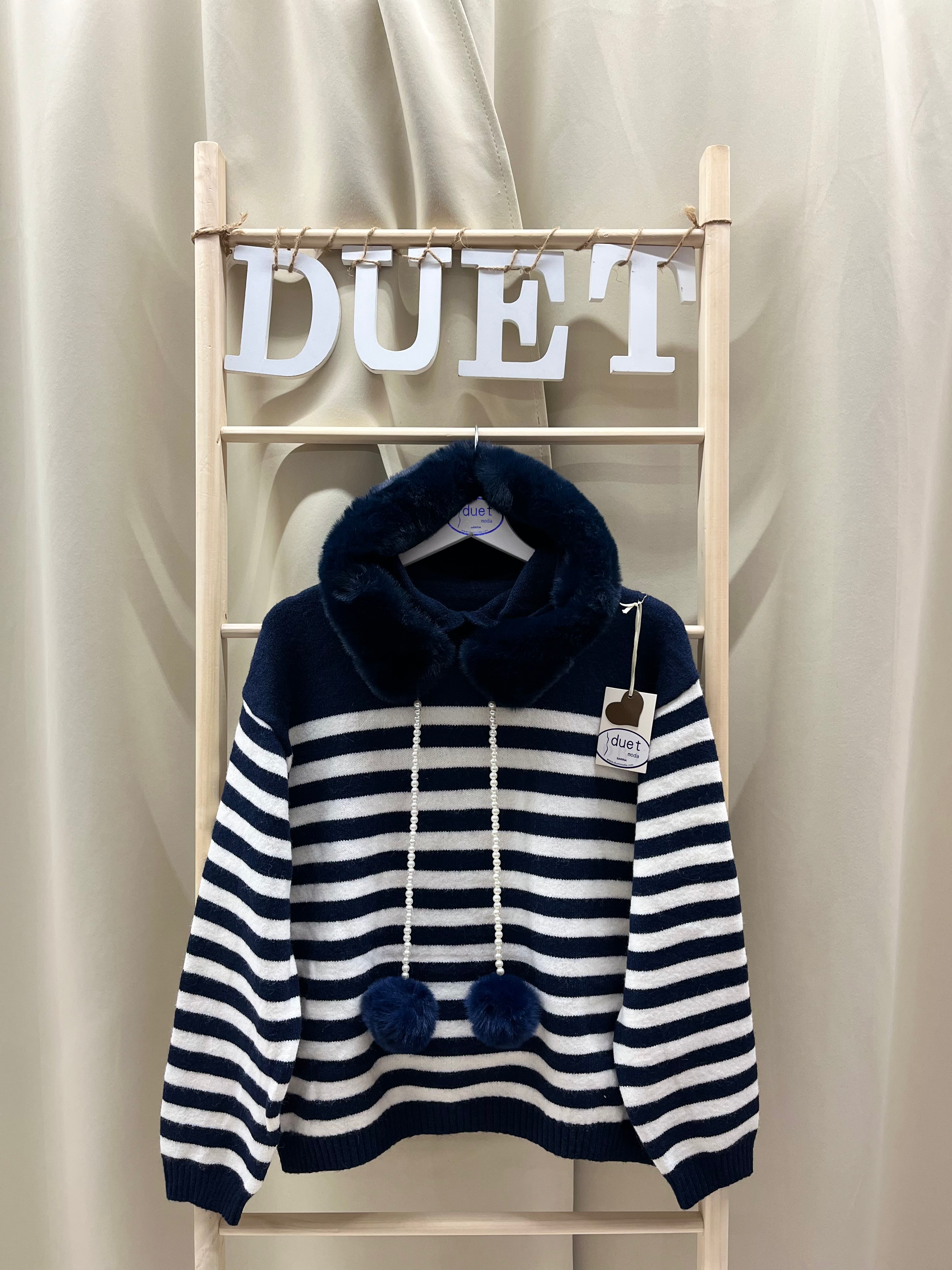 Jersey rayas capucha azul marino 