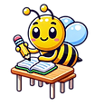 Bee sat at desk studying with a book