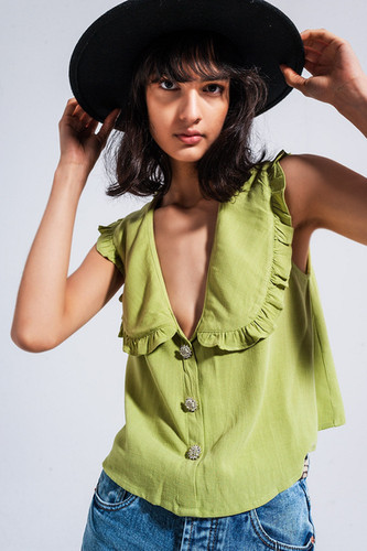 Crop Top With Bib Collar In Green The Weirdtoo Company