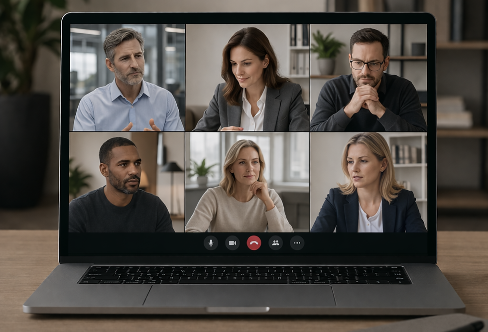 Dirigeants en visio collective, illustrant le programme ÉMERGENCE pour prendre du recul et rompre l’isolement du dirigeant.