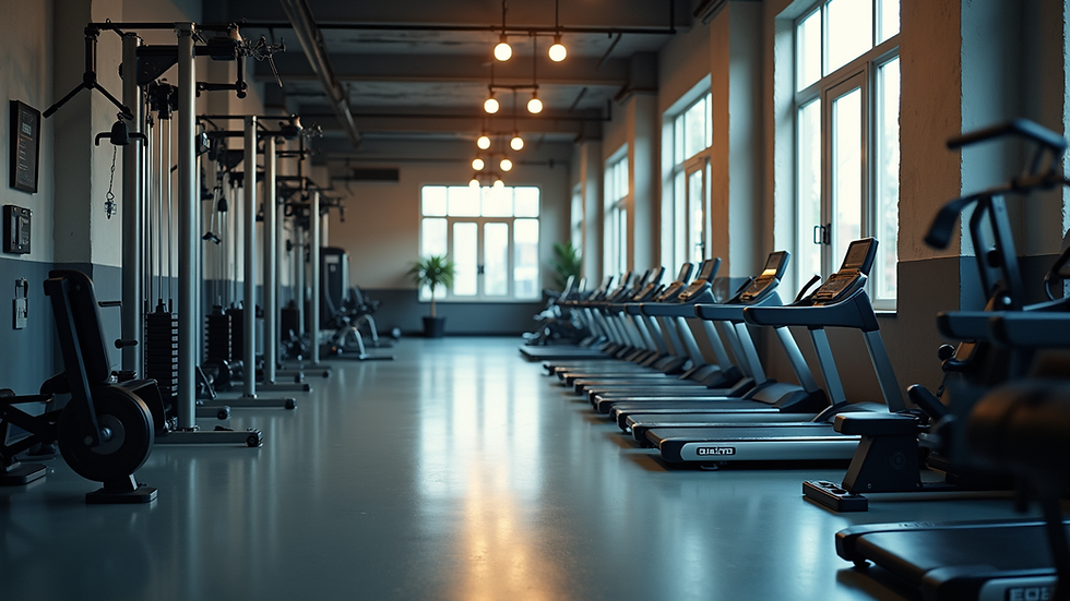 High angle view of gym equipment setup in commercial space