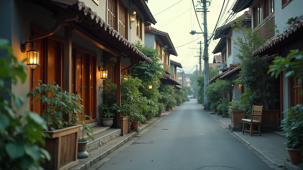 Eye-level view of a cozy guesthouse near a busy street in Bandung