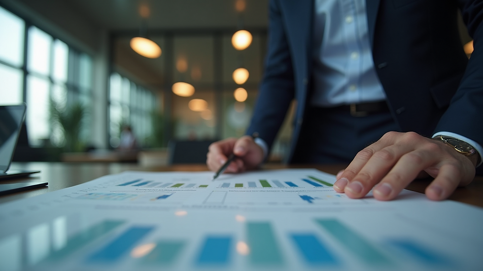 Eye-level view of a businessman reviewing investment options