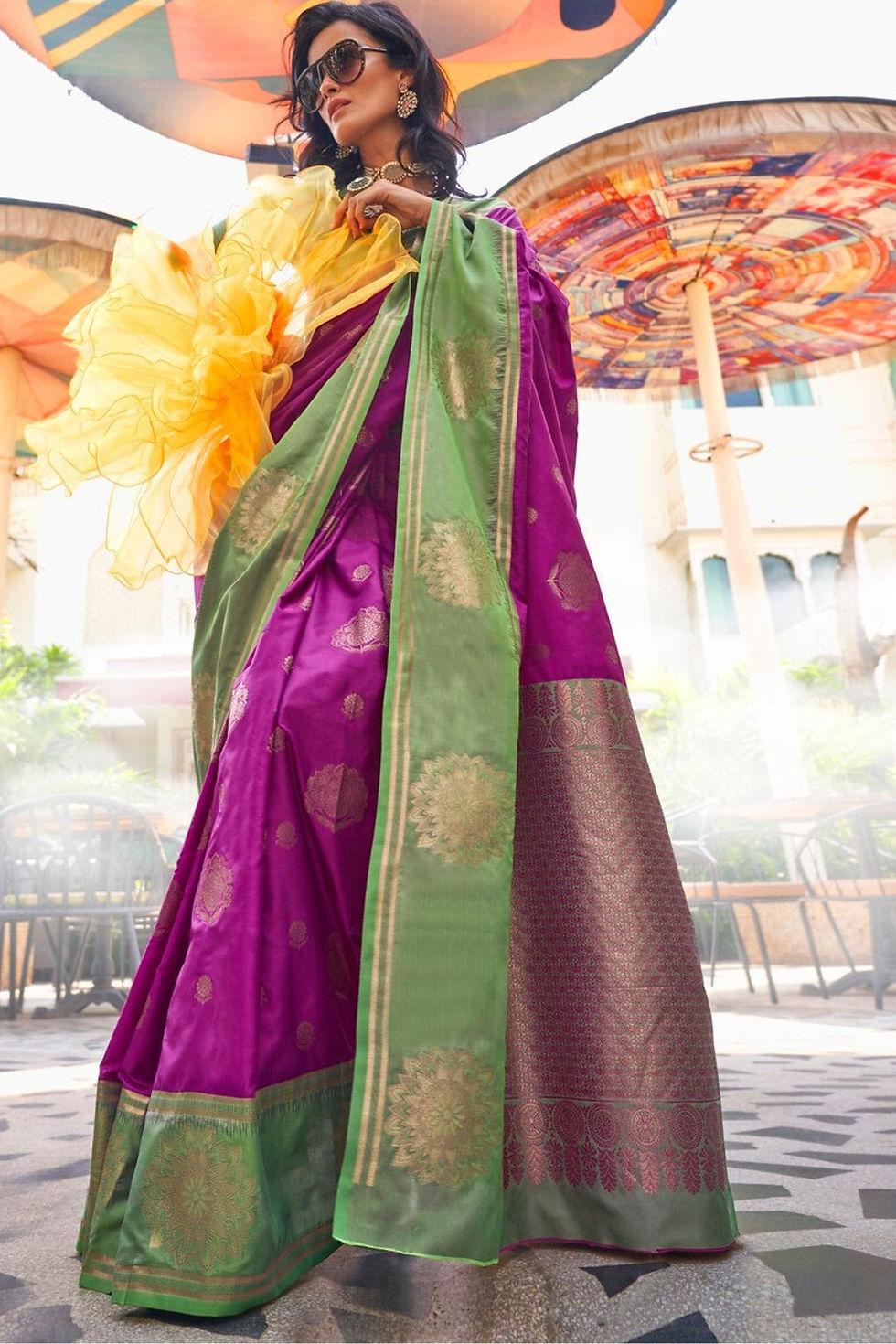 Thumbnail: Royal Heath Purple Handloom Katan Banarasi Saree