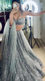 Thumbnail: Gorgeous Grey Net Sequins Party Wear Lehenga Choli With Dupatta