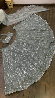 Thumbnail: Gorgeous Grey Net Sequins Party Wear Lehenga Choli With Dupatta