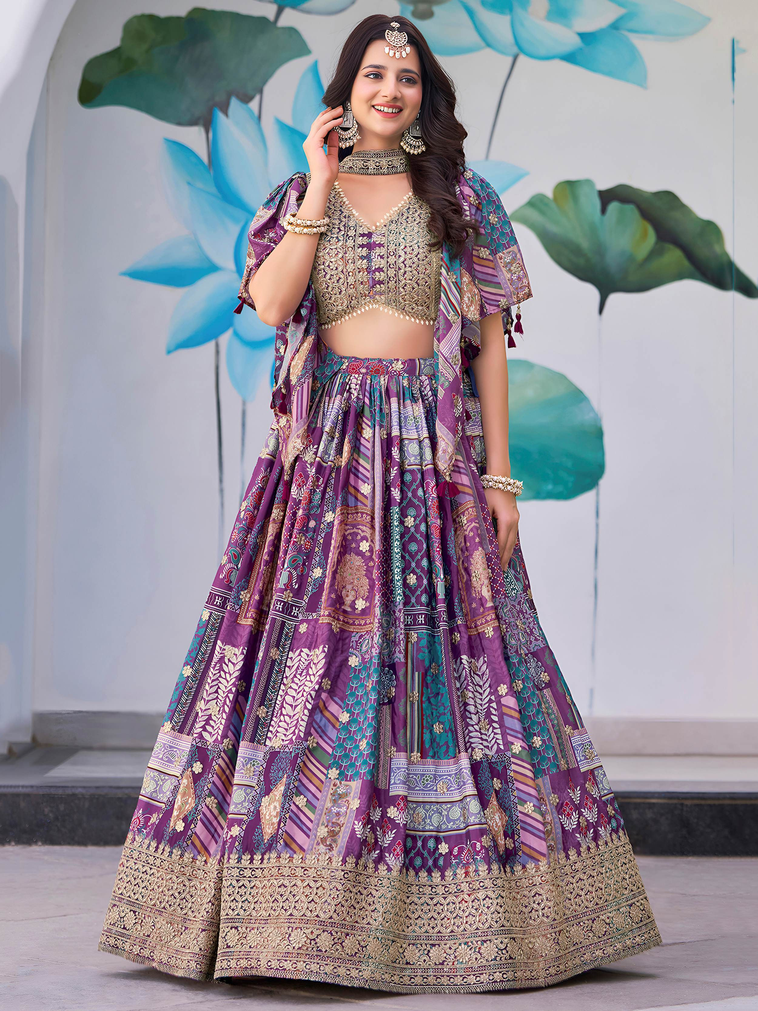 Adorable Purple Chinon Zari Work Bridesmaid Lehenga Choli With Dupatta