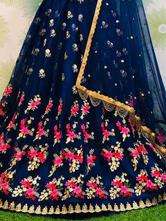 Thumbnail: Captivating Navy Blue Net Embroidered Lehenga Choli With Dupatta