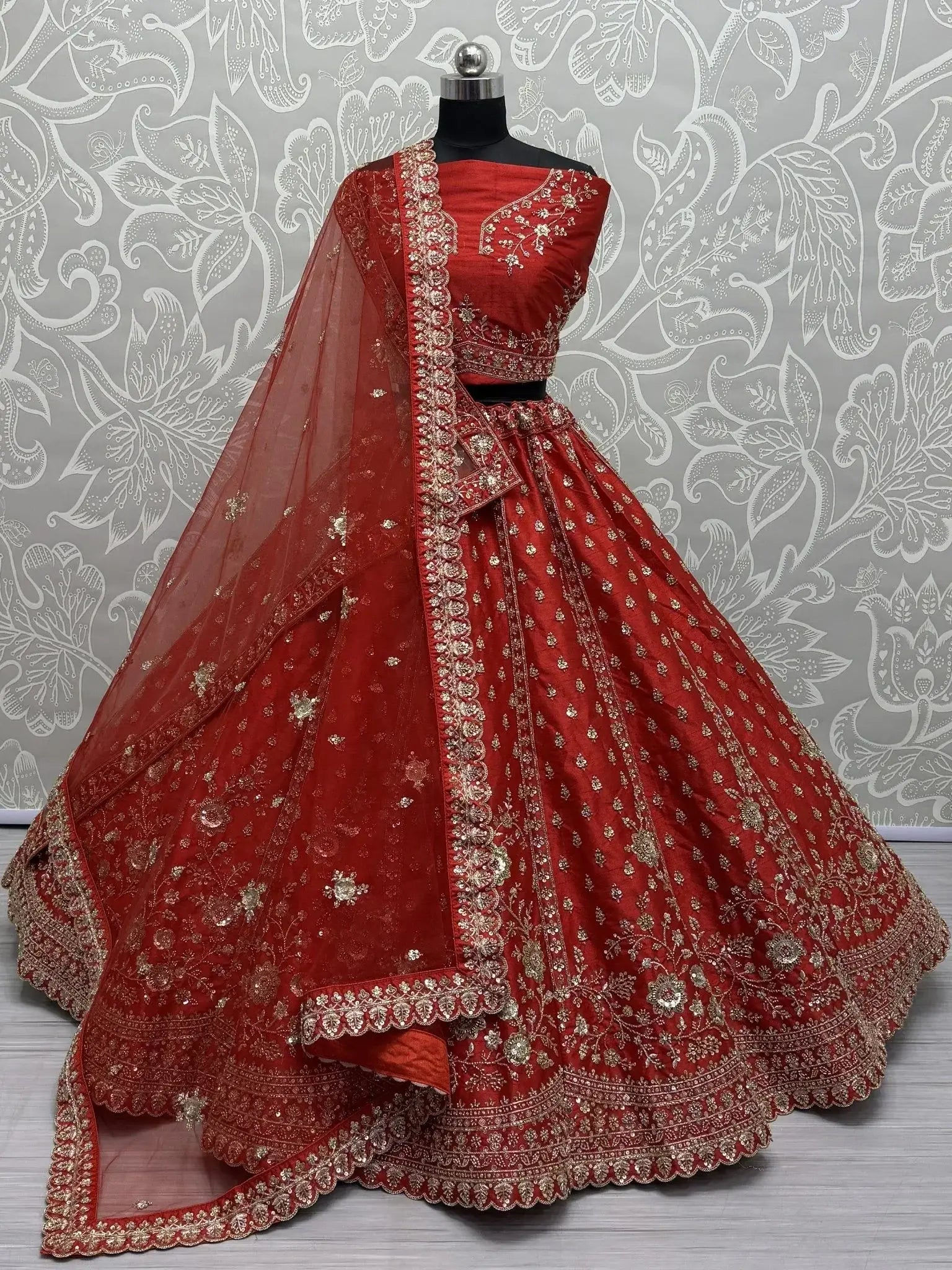 Amazing Red Hand Work Net Bridal Lehenga Choli With Double Dupatta